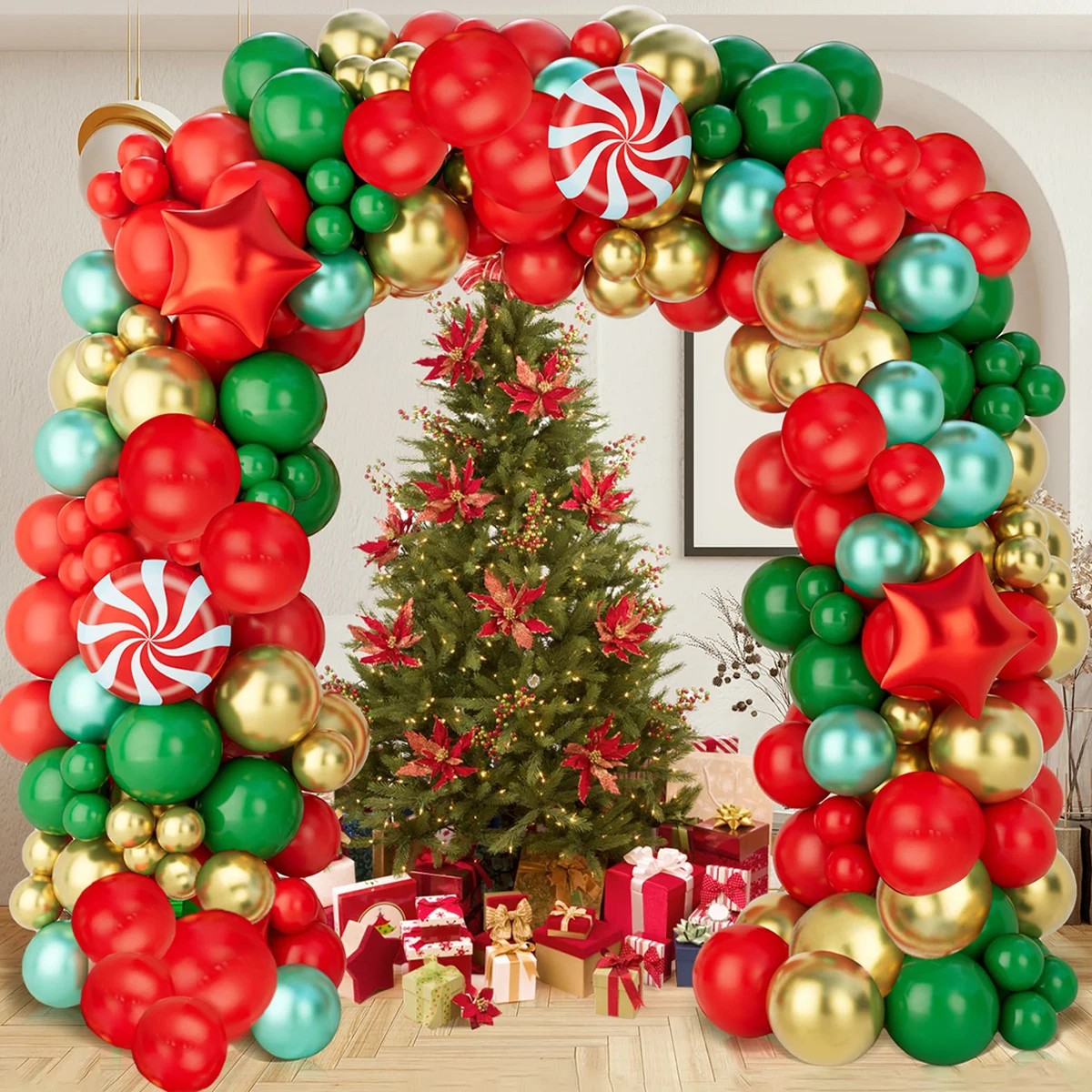 

Christmas Balloon Garland Arch Kit 2024 Merry Christmas Red Green Latex Balloon Candy Foil Balloon Xmas New Year 2025 Decor ﻿