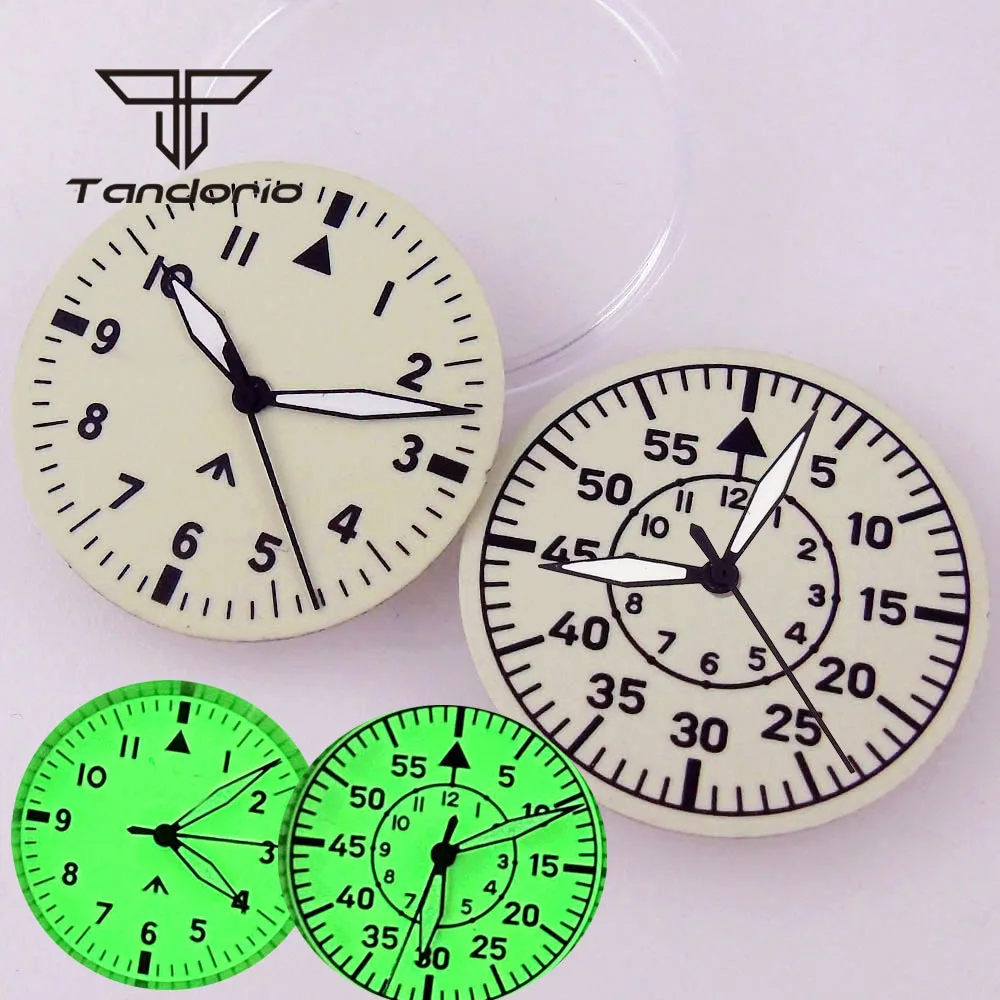 

29mm Creamy Sterile Pilot Watch Dial Face Hands Set Full Green Luminous Fit NH35 NH36 ETA2824 PT5000 Miyota82 Series Movement