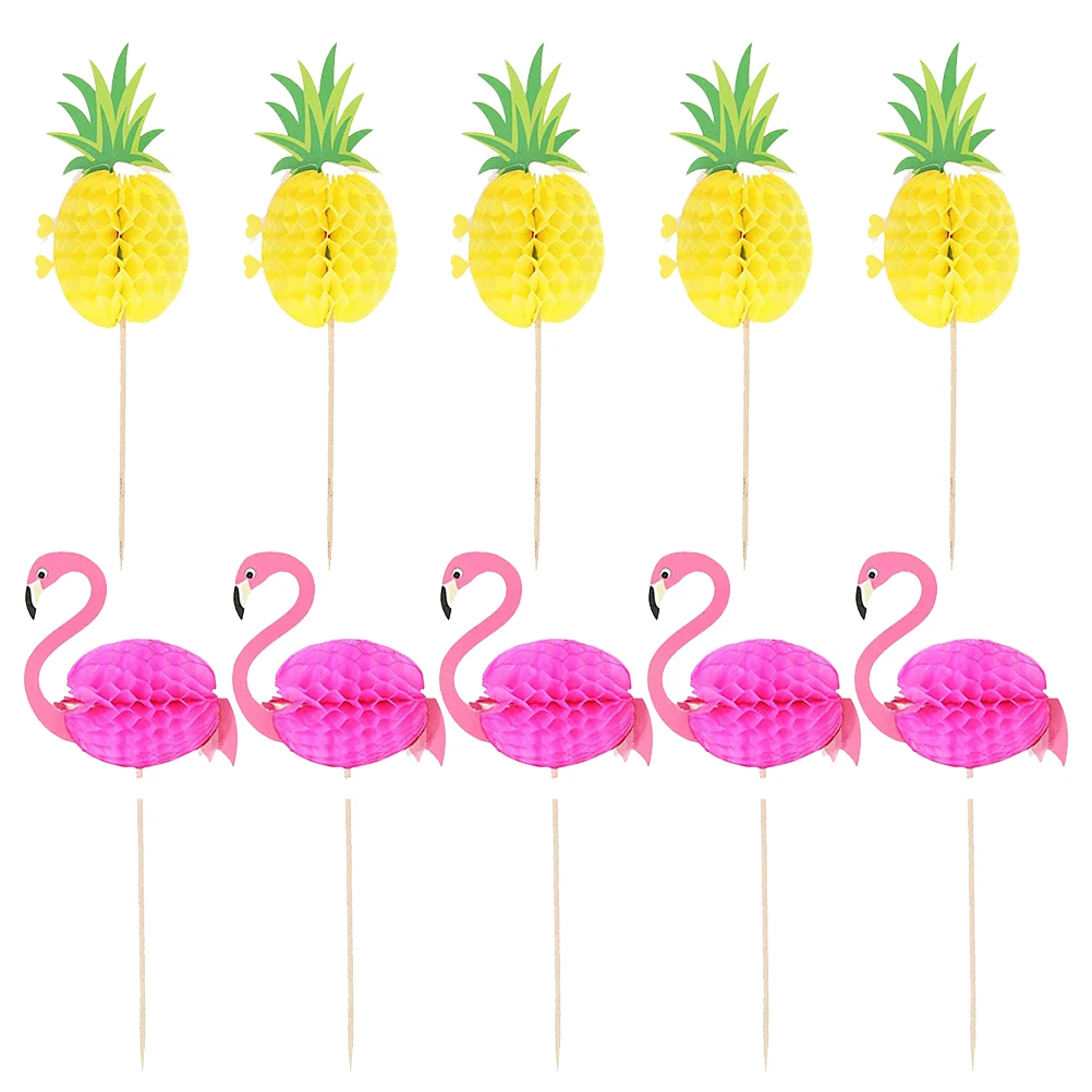 

20pcs Birthday Party Decoration Sign Flamingo Pineapple Honeycomb Cupcake Toppers Fruit Picks for Cake Dessert Hawaii Themed
