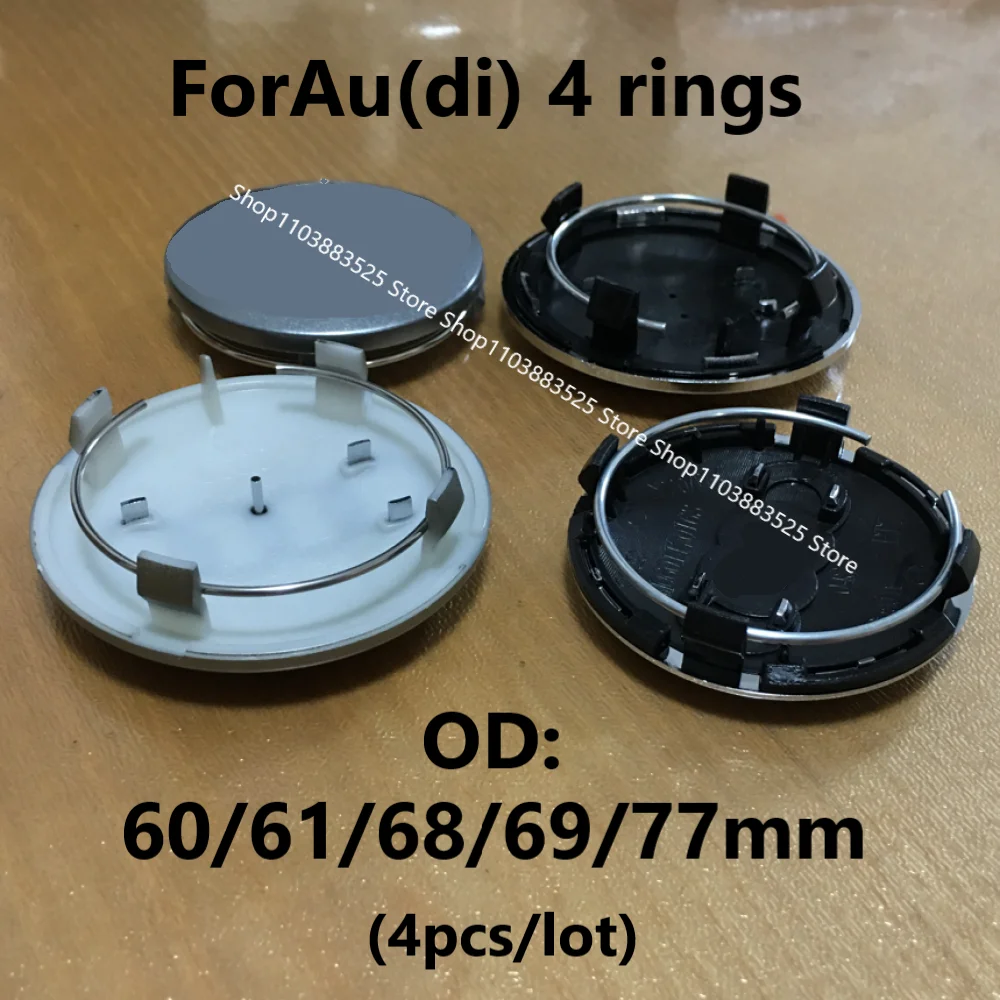 4pcs OD 60/61/68/69/77mm Car Wheel Center Hub Caps for Au C7 C6 C5 B5 B6 B7 B8 B9 D3 Q3 Q5 Q7 TT A1 A3 A4 A5 A6 A7 A8 Di Hubcap