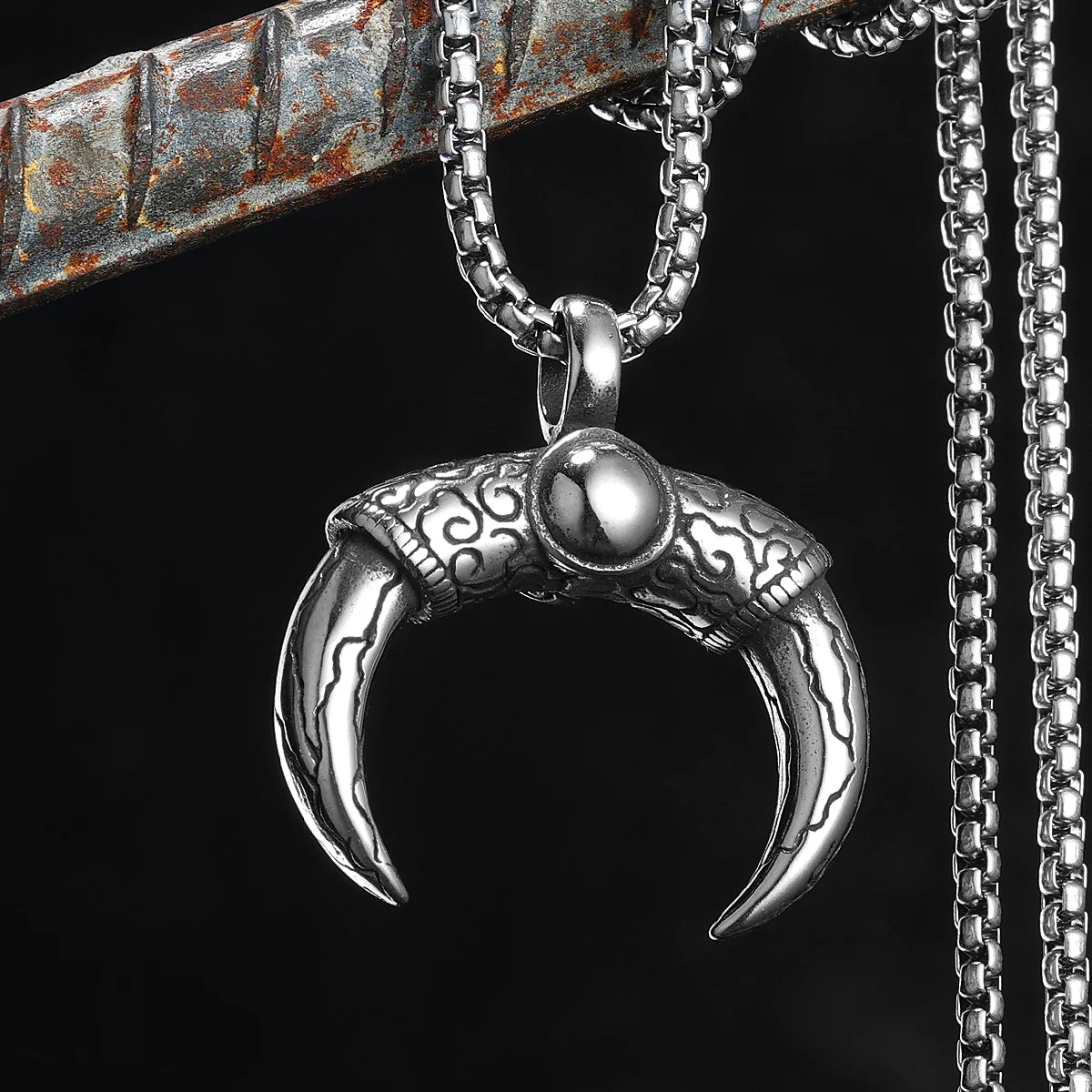 Stylish Ox Horn Carving Stainless Steel Men Necklaces Pendant Chain Punk For Women Fashion Jewelry Gifts Wholesale Dropshiping