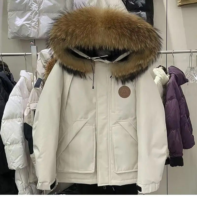 2024 Winter New Women\'s Fur Collar Snow Parka Thicken White Duck Down Puffer Coat Warm Jacket with Faux Fur Removable Hood