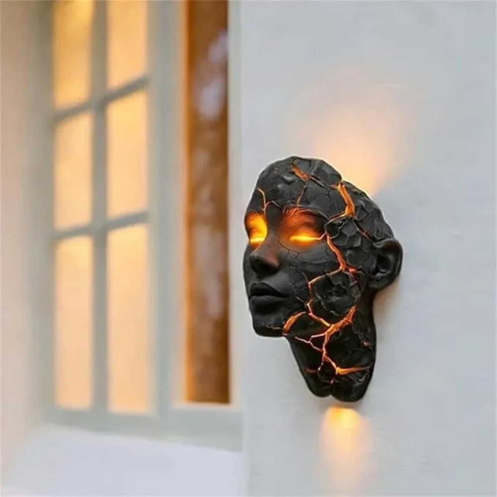 Cracked Soul Face With Light Shaped Home Wall Outdoor Garden Decoration 3D Fashion Crack Soul Sculptures And Figurines Statues