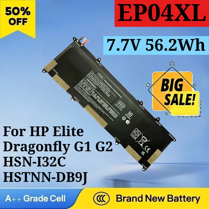New 7.7V EP04XL 56.2Wh/EP02XL 38Wh Laptop Battery for HP Elite Dragonfly G1 G2 HSN-I32C HSTNN-DB9J HSTNN-IB8Y L52448-1C1