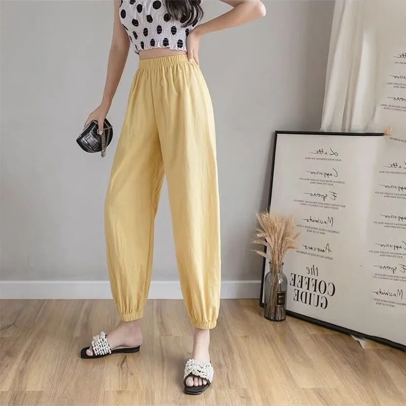 Damen Lässige Weite Bequeme Haremshose für den neuen Sommer 2026 – Elastische Taille, Strand-Leinenhose, einfarbig, vielseitig kombinierbare Laternenhose – Detail 15