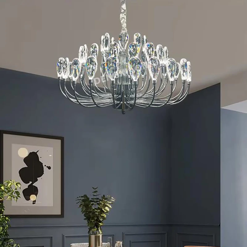 Modern LED Chandelier Lights Luxury Large Hanging Light Long Section Crystal Chandelier Glass Parlor Living Room Indoor Lighting