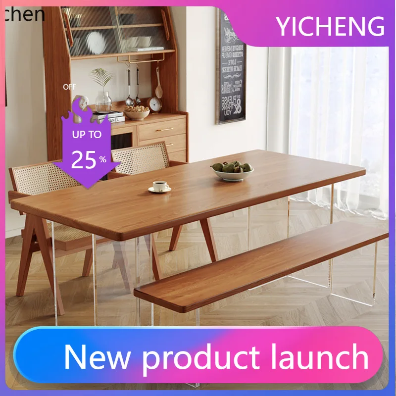 

LYY Solid Wood Dining Table Suspended Acrylic White Wax Wood Dining Table and Chair Combination