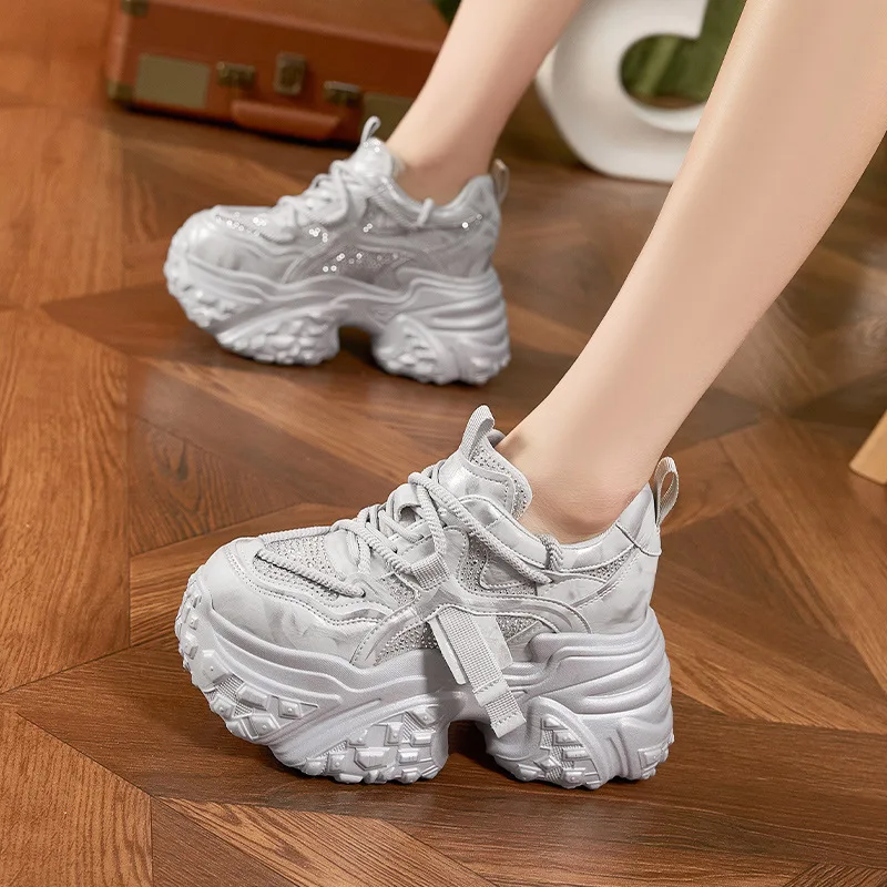 

Women's Thick-soled Casual Shoes 2026 Spring New Style Rhinestone Fashion Versatile Shoes Inner Height Increasing Women's Shoes