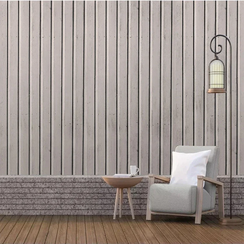 Custom 3D Photo Murals Grey Imitation Wooden Grain Board Wallpaper for Bedroom Living Room Backdrop Decor Creative Wall Painting