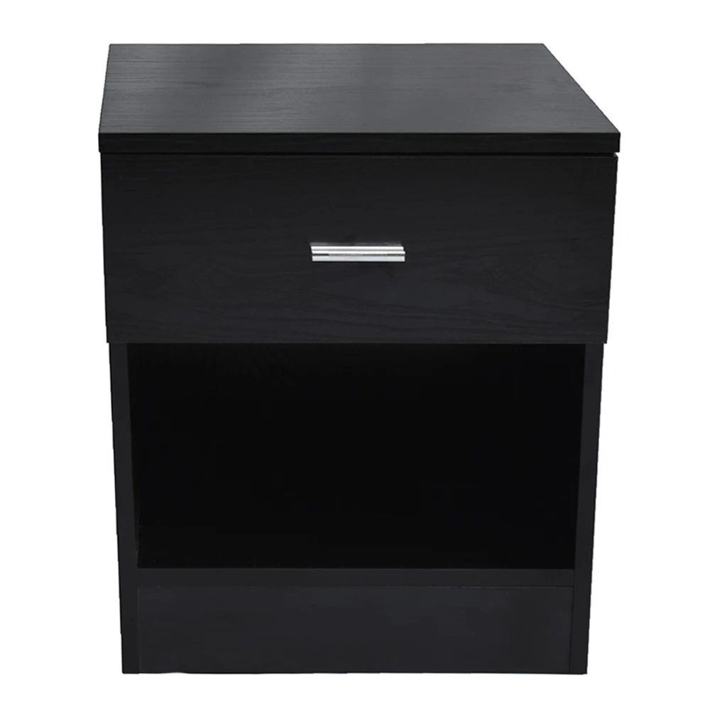 1 Drawer Metal Handle Bedside Cabinet Night Table Black