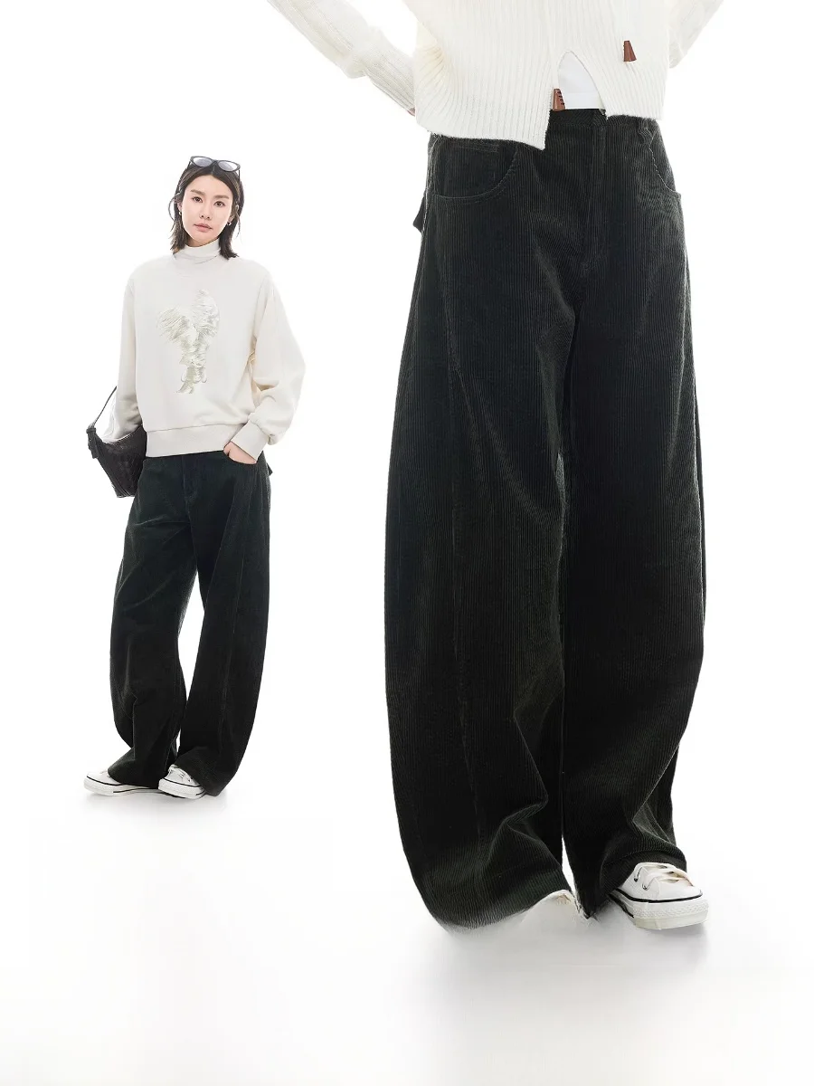 Pantalones de Cintura Alta con Corte Amplio, Pantalones de Pana, Casuales, para Mujer, Moda Otoño Invierno, Cómodos, de Algodón