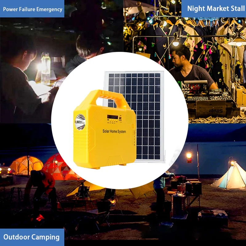 1 Set Outdoor Indoor LED Light 2 Bulb Solar Panel Light Radio+Flashlight+Speaker Energy Saving Solar Light