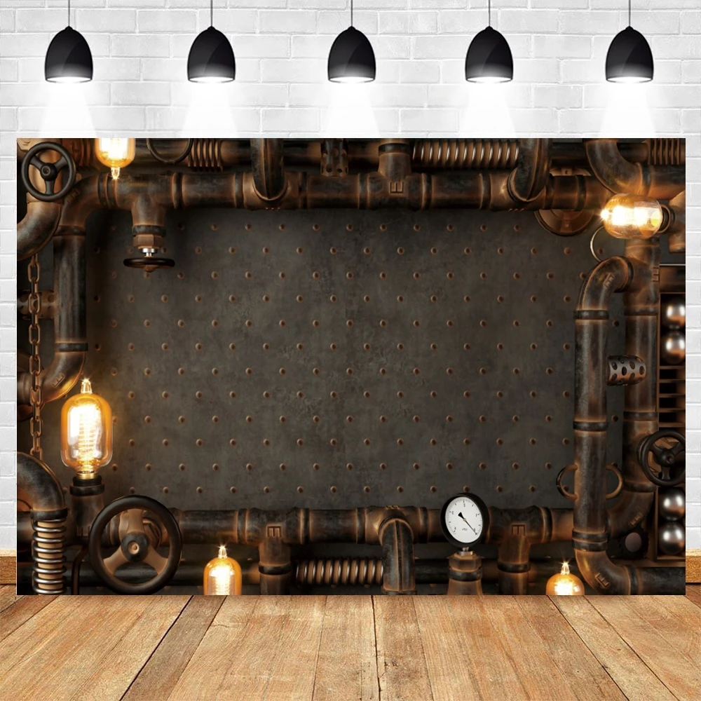 Antique Steampunk Photography Backdrop Retro Rusty Steam-Punk Machine Room Clock Industrial Background Photo Booth Props