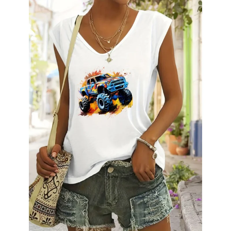 

Летний модный высококачественный однотонный женский топ с коротким рукавом и модным принтом