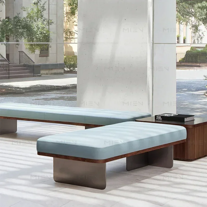 Bedroom Bed End Stool Lobby Microfiber Leather Stainless Steel High-Leg Bench