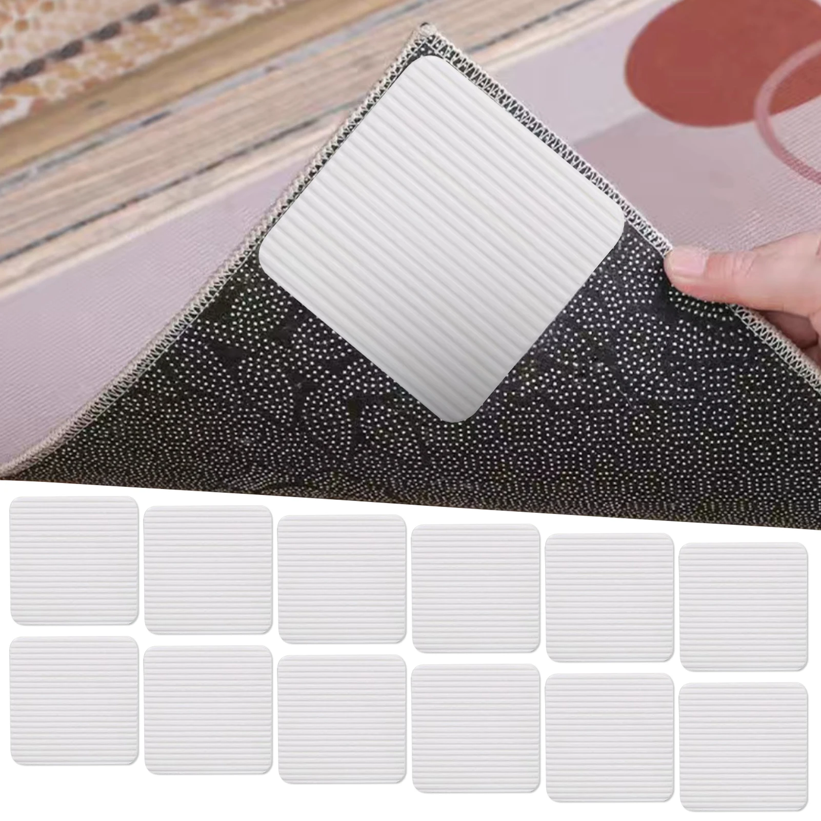 

12Pcs Bathroom Self Adhesive White Washable Reusable Rug Gripper Anti Curling Non Slip