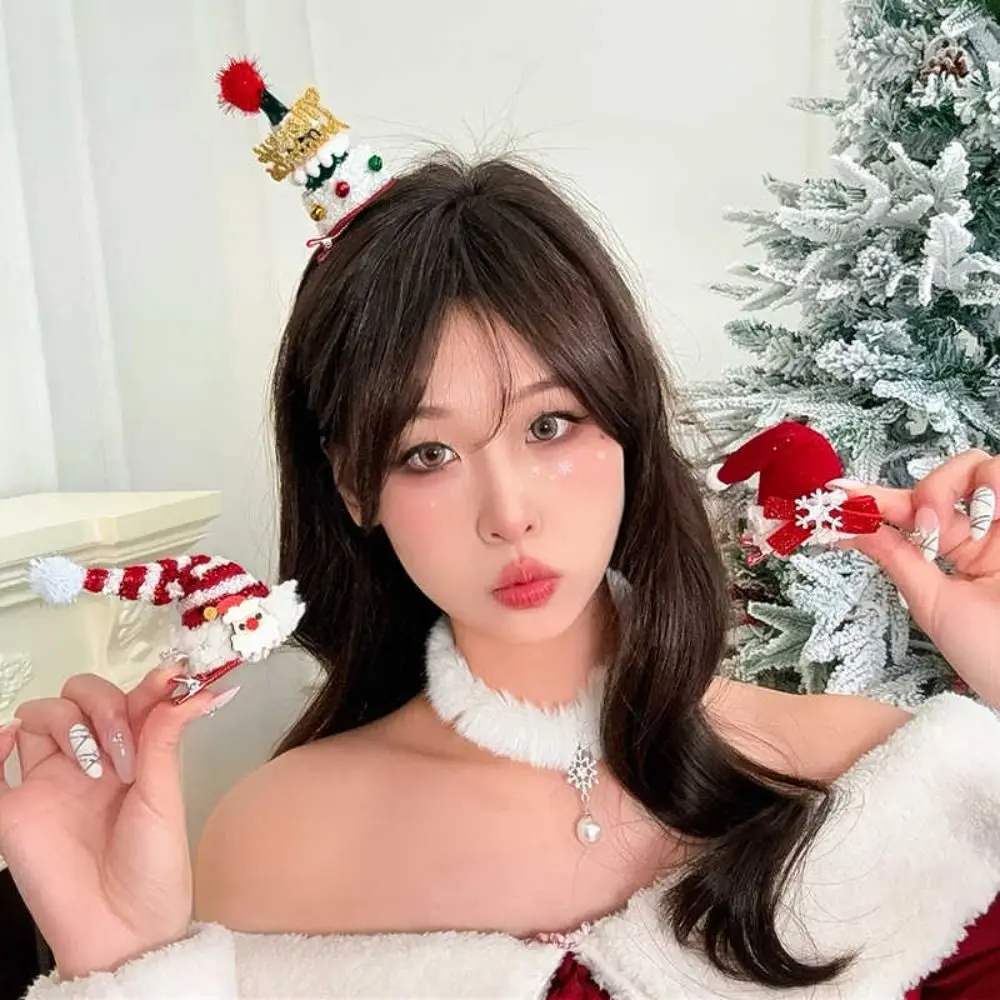Merry Christmas Decor Christmas Hat Hairpin Sequin Bowknot Children Deer antler Hair Clip Snowflake Santa Claus