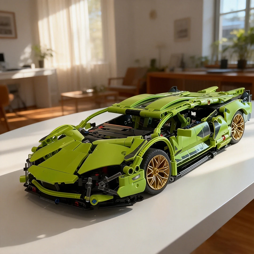 

1280PCS MOC Technical Green Classic Supercar Building Blocks Kit, ABS Realistic Domineering Racing Vehicle Assembly Model Bricks