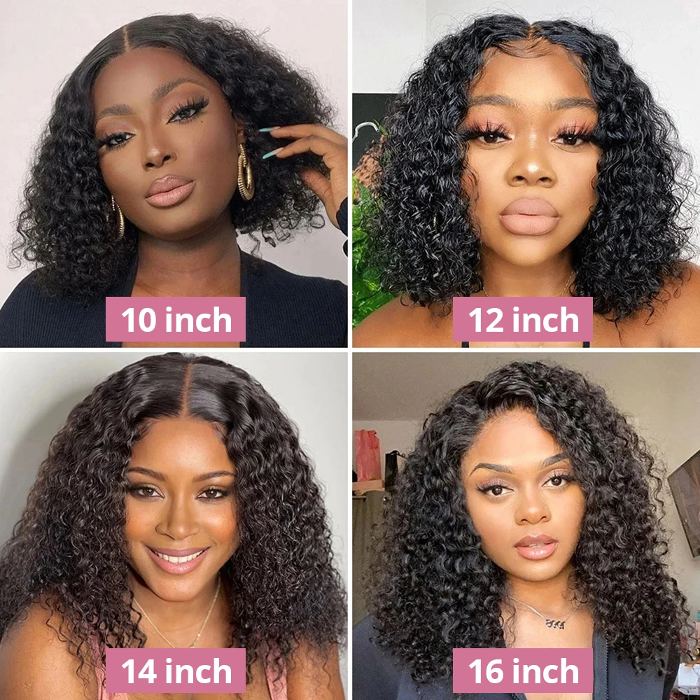 Curly สั้น Bob 13x4 ลูกไม้ด้านหน้าวิกผมผมมนุษย์บราซิล 250 ความหนาแน่น Deep Wave ลูกไม้ด้านหน้าวิกผมมนุษย์ก่อน plucked สําหรับผู้หญิง