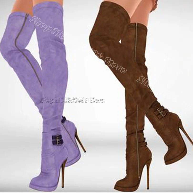 

Purple Platform Over Knee Boots Pointed Toe Side Zipper British Style Party Dress Spring Women Boots 2024 Zapatos Para Mujere