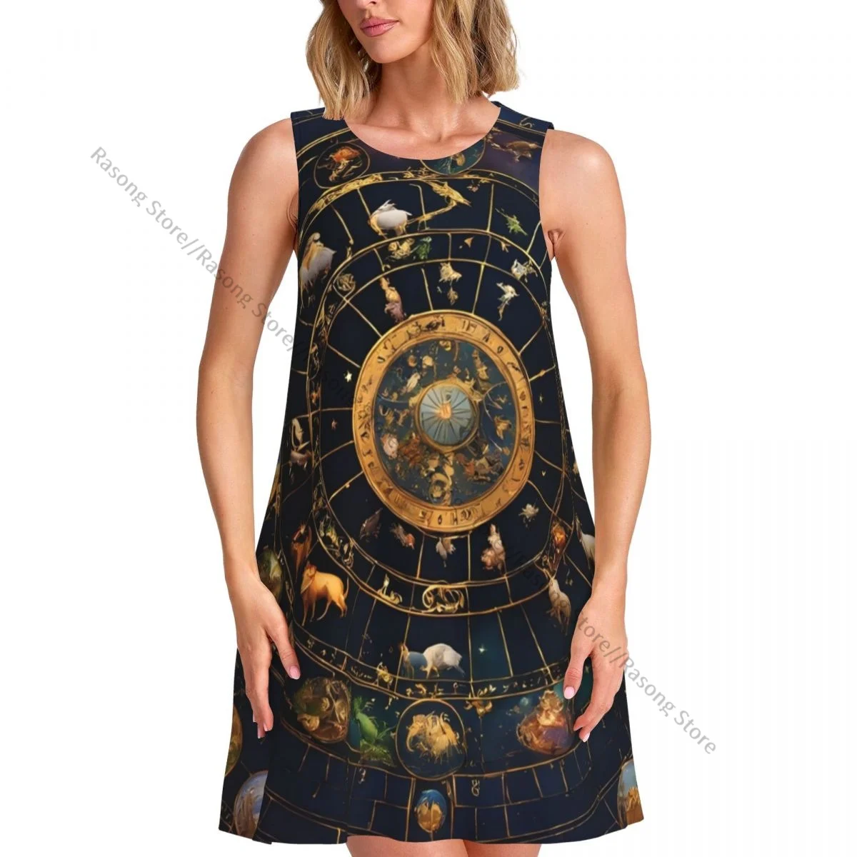 ชุดสตรีฤดูร้อนชุดลําลองเสื้อยืดชายหาดปกคลุมกลุ่มดาวและ Starry Sky Tank Dress