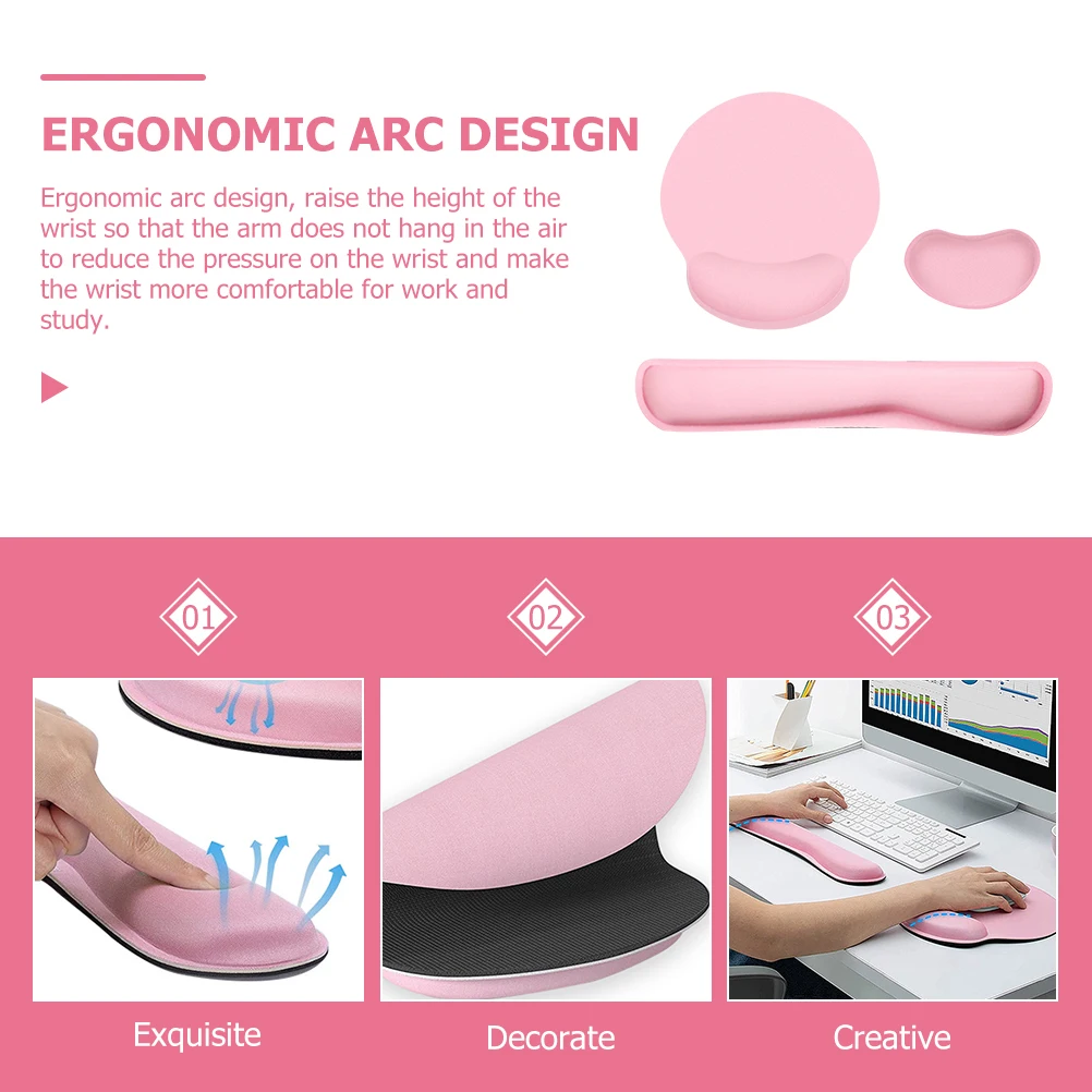 

1 set Ergonomic Mouse Pad Wrist Support 3D Comfortable Computer Mat Non Slip 3 In 1 Set Keyboard Rest For Office Work