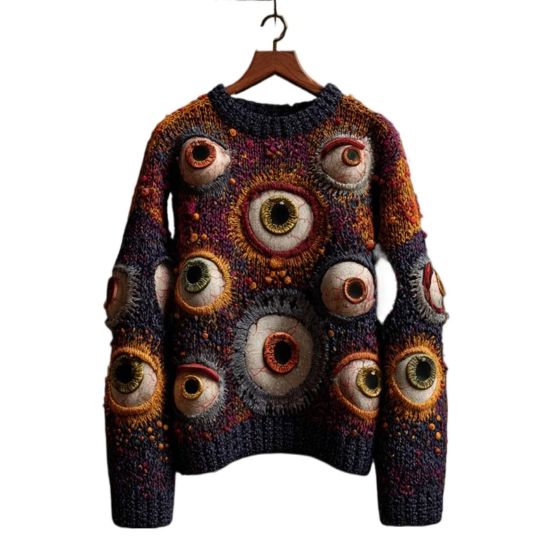 Crew Neck Loose Sweater Men's and Women's Same European American Halloween Popular 3D Digital Printing Feel Human Casual Fashion