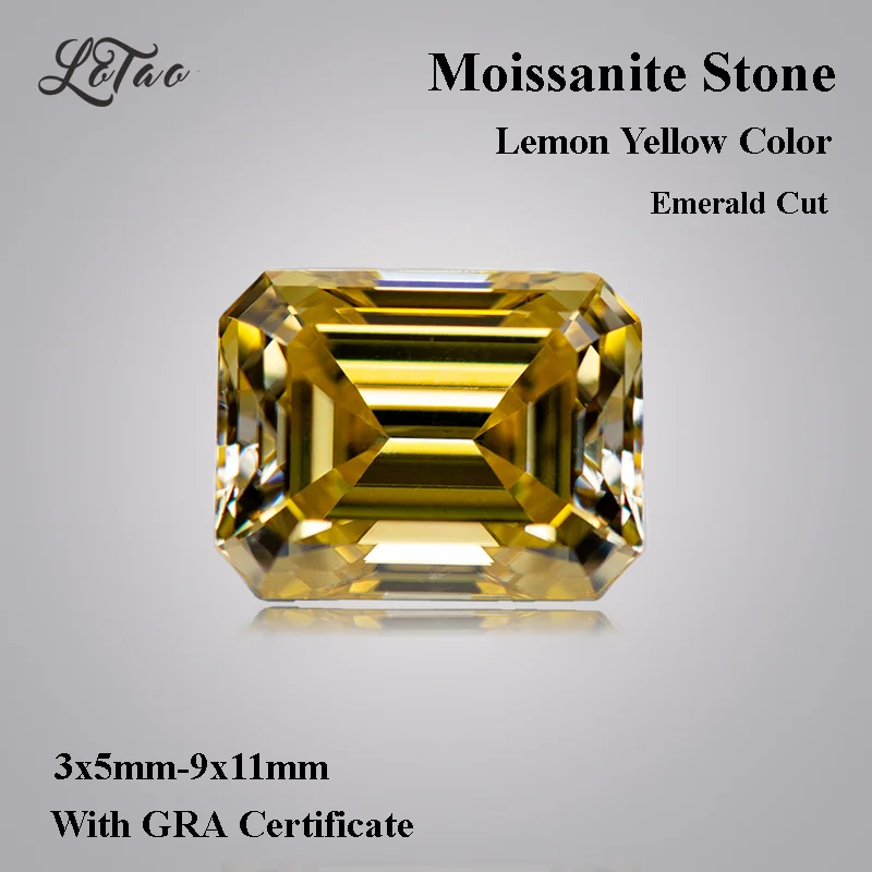

Moissanite Stone Lemon Yellow Color Emerald Cut Lab Grown Diamond Charms Ring Necklace Earrings Main Materials GRA Certificate