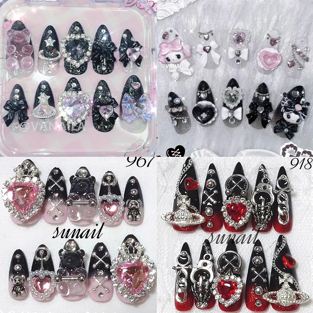 Gothic Y2K Spicy Girl My Melody Kuromi Almonds Handmade Press On Nails Heavy Metal Design Gradients Shiny Full Cover Nail Art