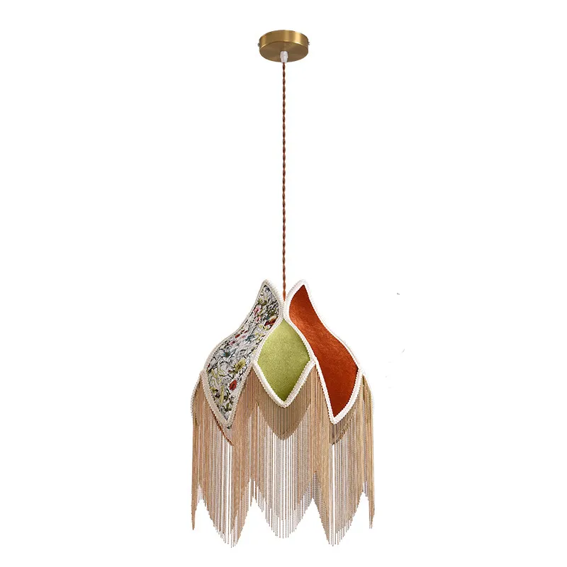 Retro velvet cloth dining room chandelier American French fringed living room fabric chandelier medieval study Chinese style