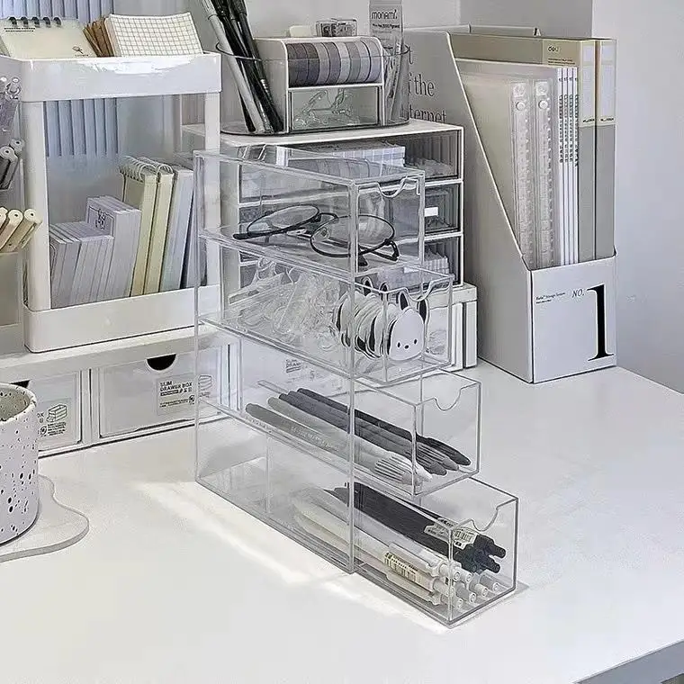 

Акриловый настольный органайзер-ящик для косметики и очков, прозрачная подставка для хранения канцелярских принадлежностей