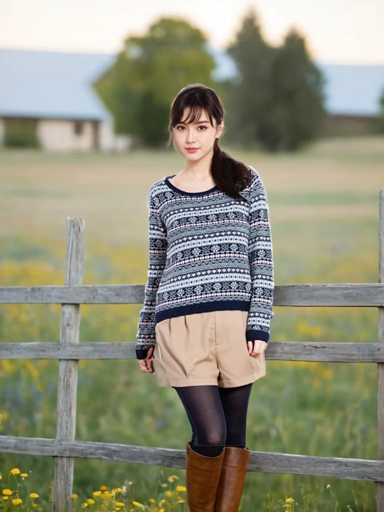 

Earth's Forest Series Light Watercolor Ethnic Sle Knitwear Sweater Sweet Straight Tube ape Acrylic Wool Blend Long Sve...