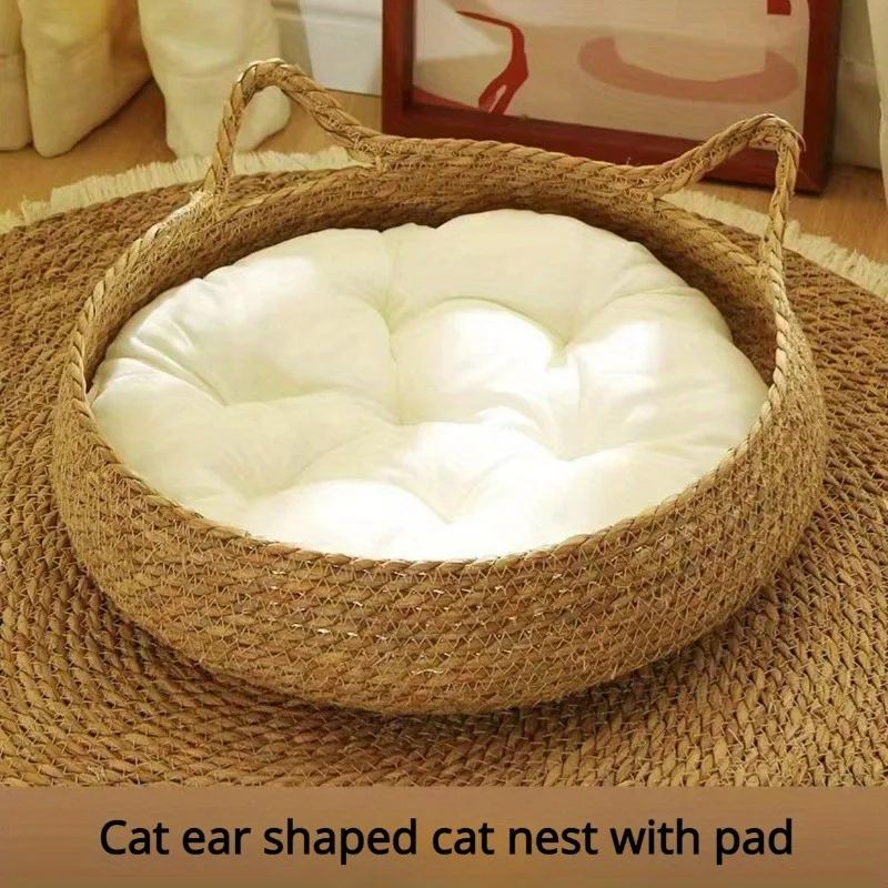 Four Seasons Universal Pure Handmade Vine Woven Cat Nest Seasonal Warmth Pad Detachable Washable Winter Pet Supplies Accessories