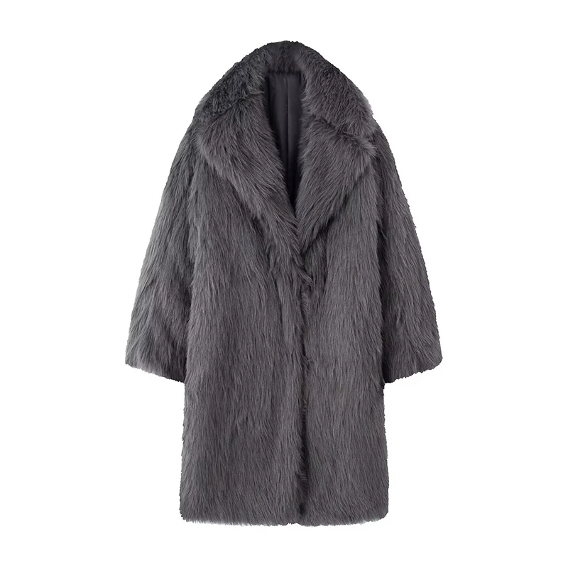 معطف نسائي عصري من الفرو الصناعي متوسط الطول موضة شتاء دافئ 2025 نمط مثير للخريف #4