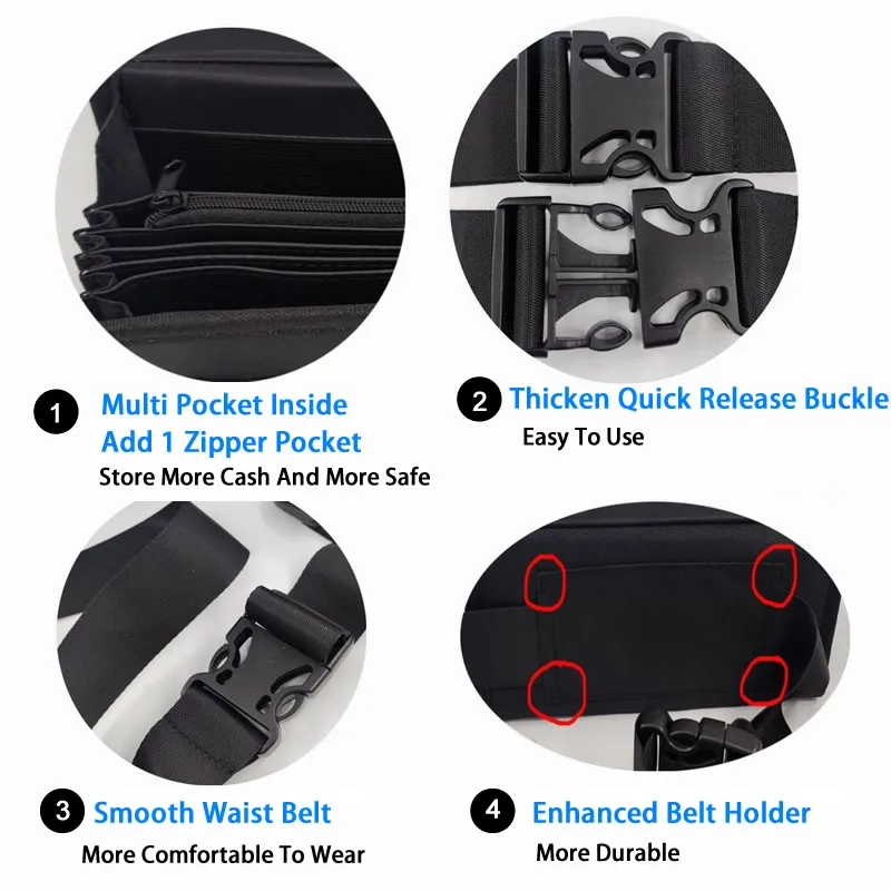 6 Pockets Euro Wallet Fanny Pack Waist Bag 8 Slots Euro Coin Holder Dispenser For Waiter Driver Cashier Money Bills Safe