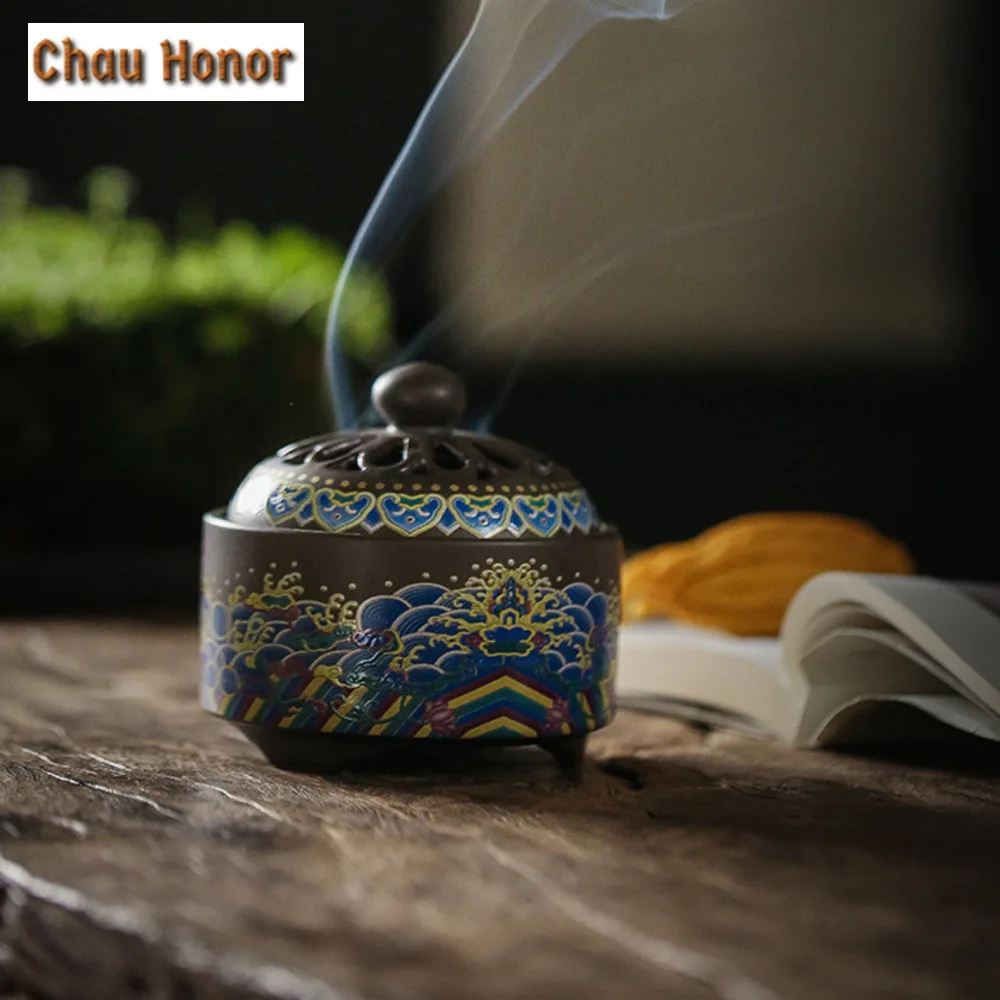 

Creative Enamel Color Cloisonne Incense Holder Elegant Mist Smoking Steamers Scented Aromatic Aromatherapy Furnace Decoration