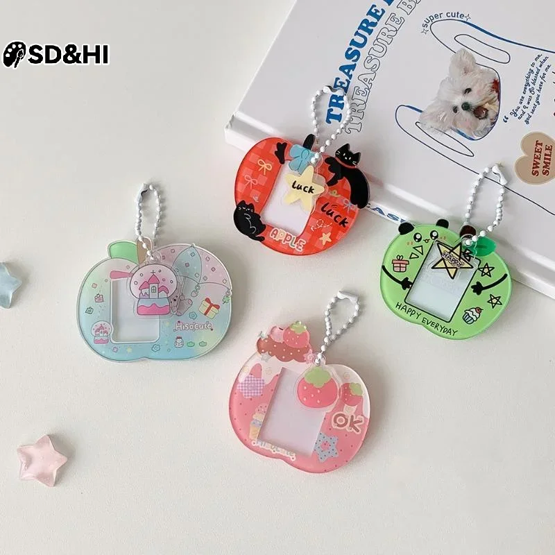 INS Style Cartoon Acrylic 1-inch ID Photo Protective Cover Keychain Cute Cartoon Card Holder Set Display Pendant Keychain