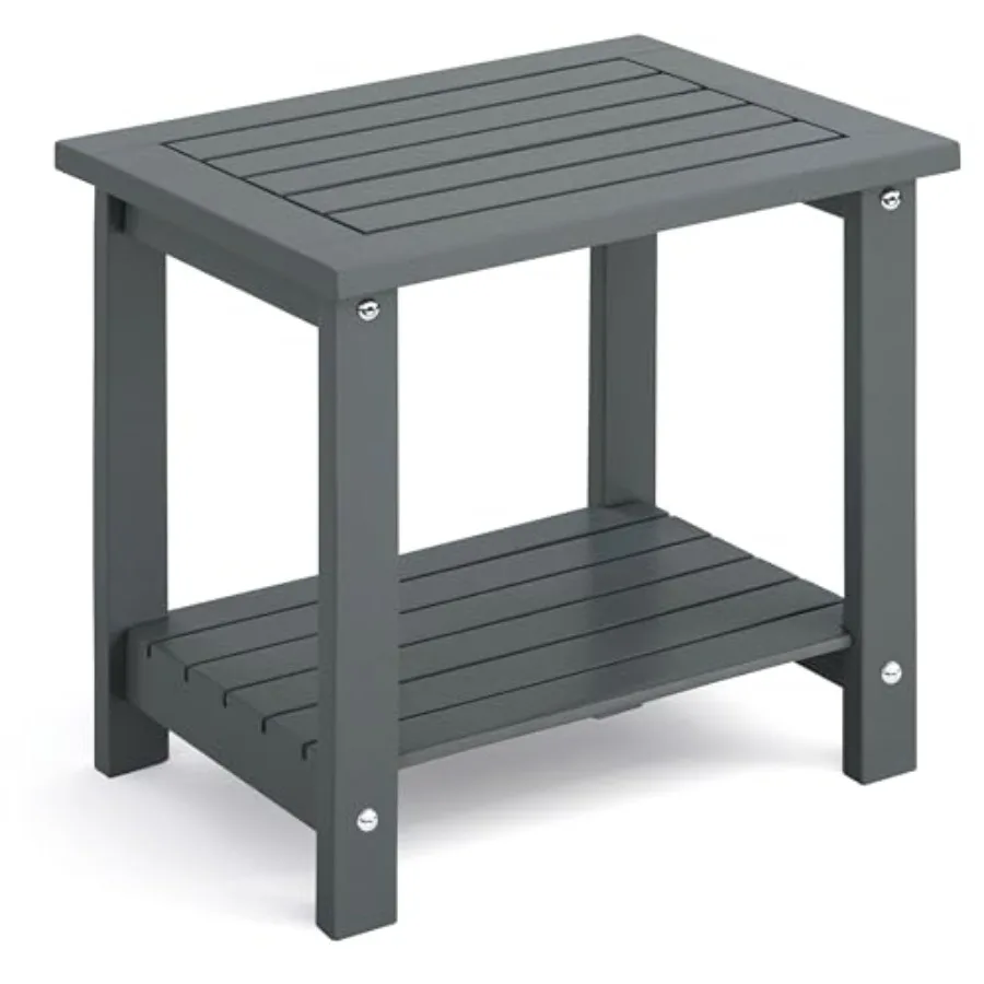 

2-Tier Adirondack Outdoor Side Table, 16.6" Acacia Weather-Resistant End Table with Shelf for Patio, Garden, Lawn, Living Room