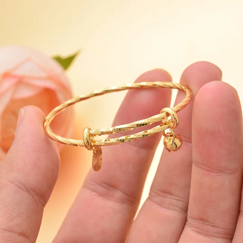 

Trendy Small Gold Color Bangles&Bracelet For Boys Girls Beads Baby Bracelet Bangle Jewelry Christmas Gift