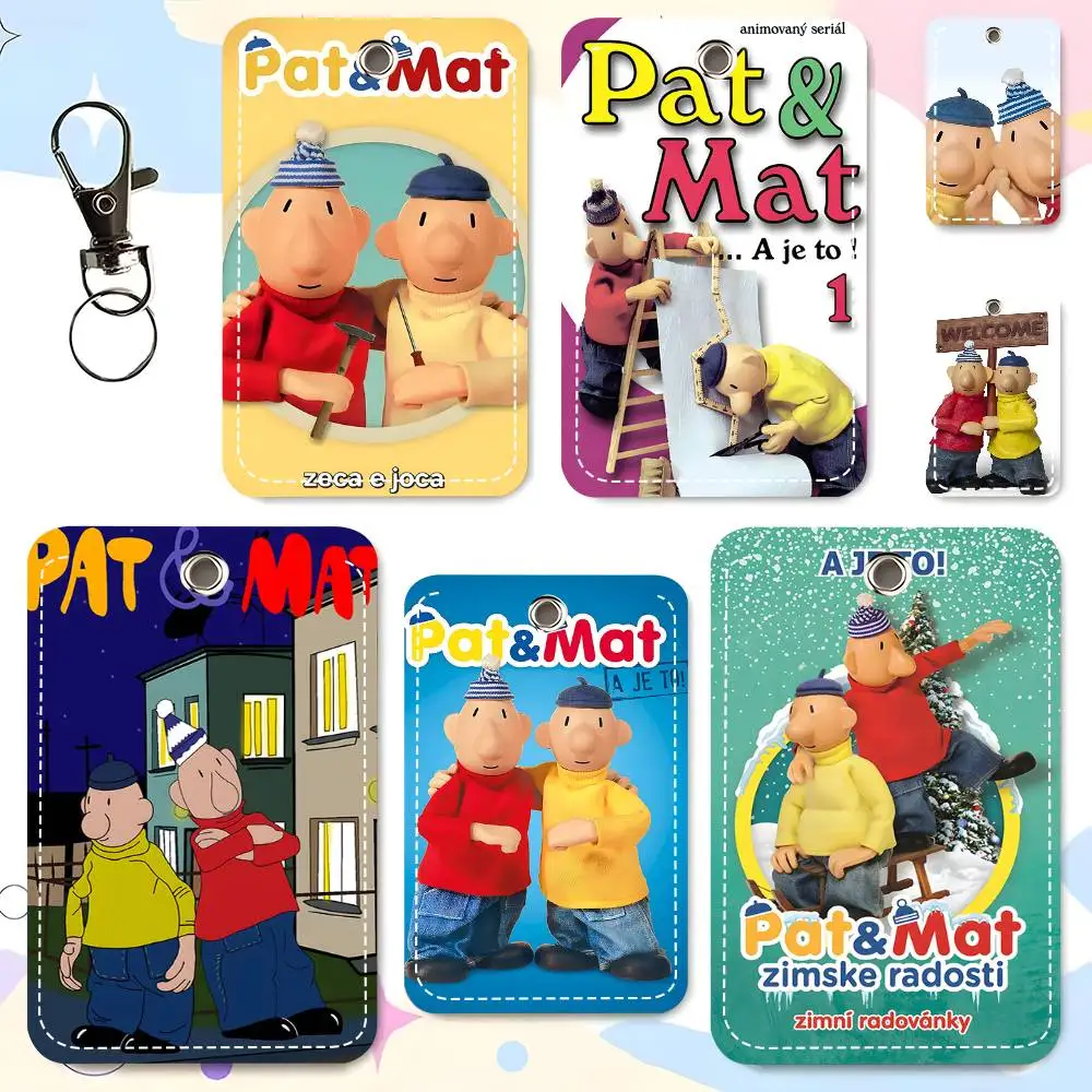 1pc Kwaii Cartoon P-Pat & M-Mat Anime Card Case Keychain Access Card Bag Key Tag Ring Leather Card Holder Key Ring Access