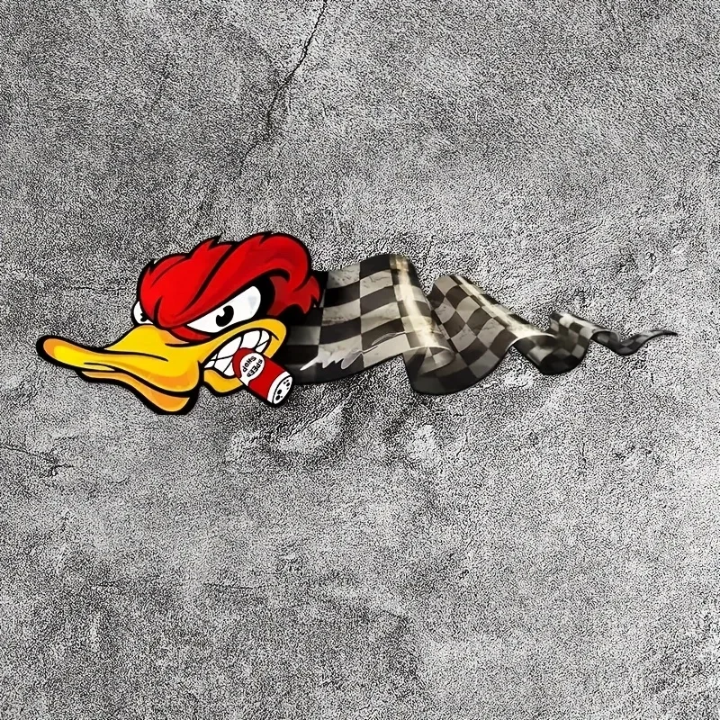 

2 шт., гоночная утка с клетчатым флагом, наклейка на автомобиль, мотоцикл, мультяшный дизайн, авто мото наклейка для украшения автомобиля