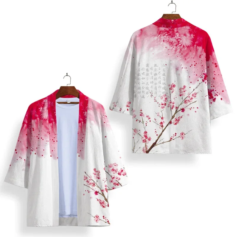 Unisex czarno-białe kimono Cosplay samurajskie topy modny swobodny kardigan Yukata kostium japońska moda uliczna tradycyjna odzież