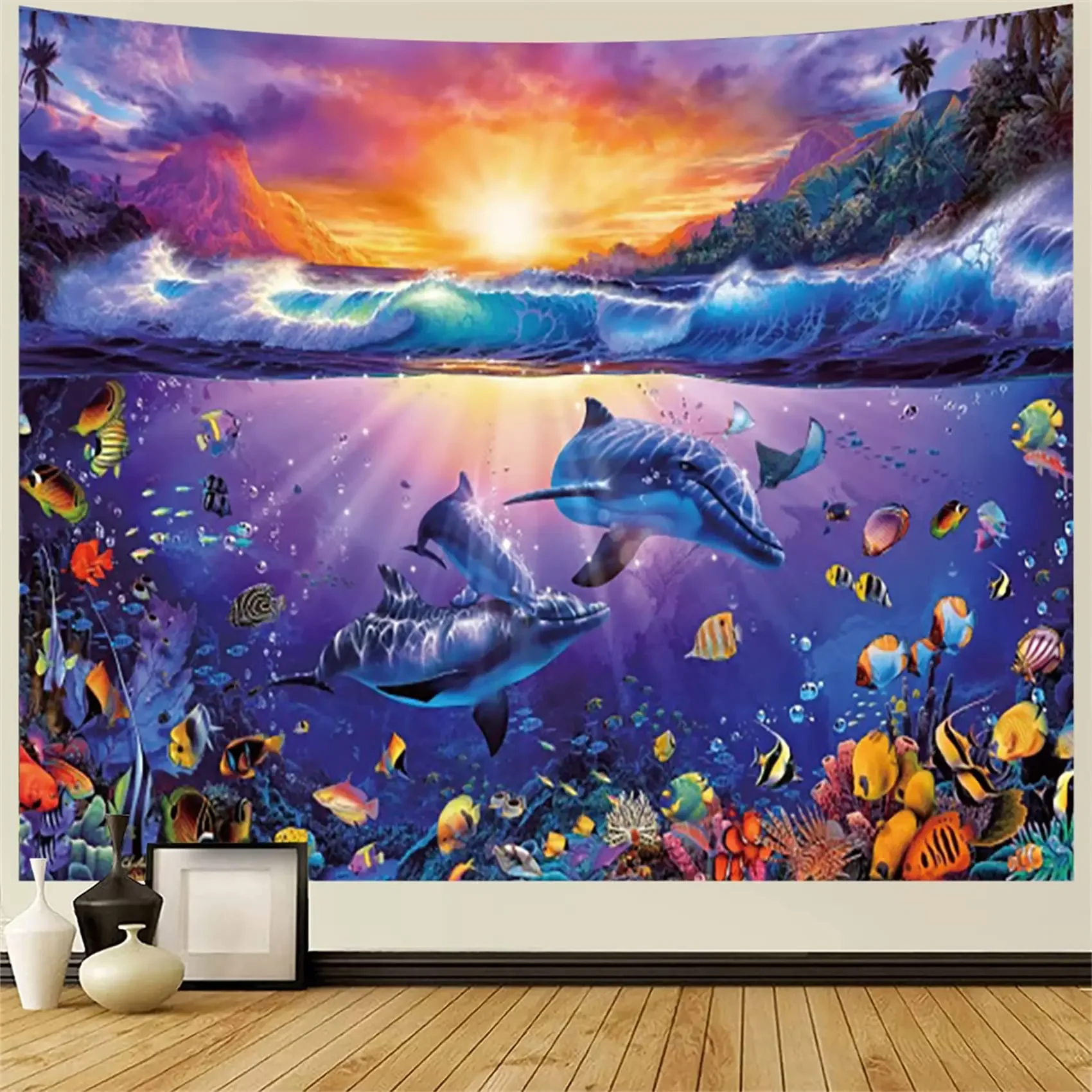 Ocean Dolphin Tapestry Wall Hanging Funny Sea Life Tapestry Wall Hanging Bedroom Whales Dolphin Wall Tapestry Living Room Decor