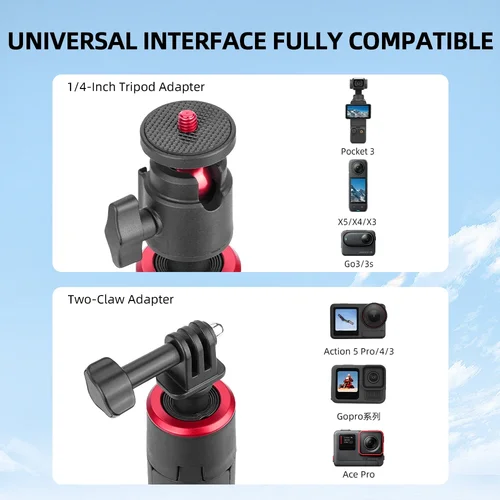 Imagen 2 del producto Trípode extensible Flymile, palo de Selfie ajustable, empuñadura larga para DJI Pocket 3/Action 5/Insta360/Gopro Hero 13 12, accesorios