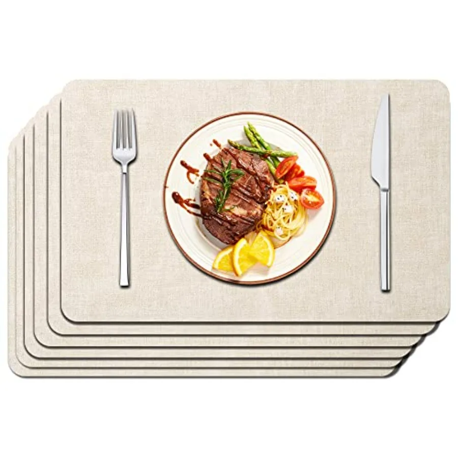 

Faux Leather Placemats Set of 6 - Waterproof - Wipe Clean - Heat Resistant - Anti Slip Dining Table Place Mats, Suitable for In