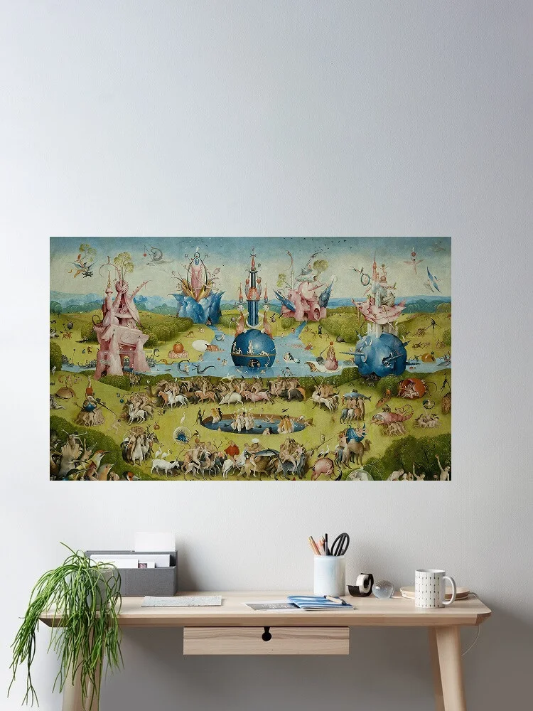 The Garden of Earthly Delights painted by Hieronymus Bosch, Art Print Canvas Poster, Living Room Decor, Home Wall Picture