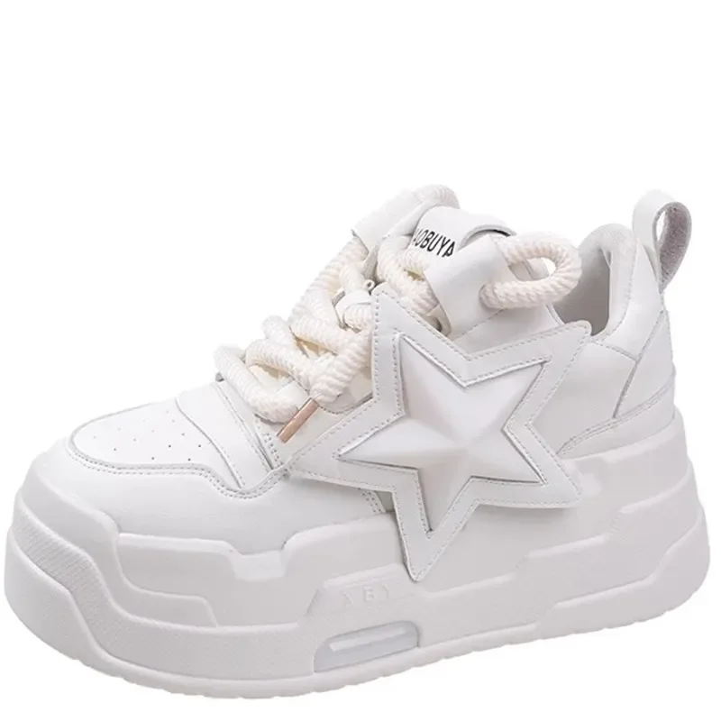 

6cm Heel Leather Women Casual Shoes White Platform Wedge Hidden Heel Shoes White Shoes Chunky Sneakers Skateboard