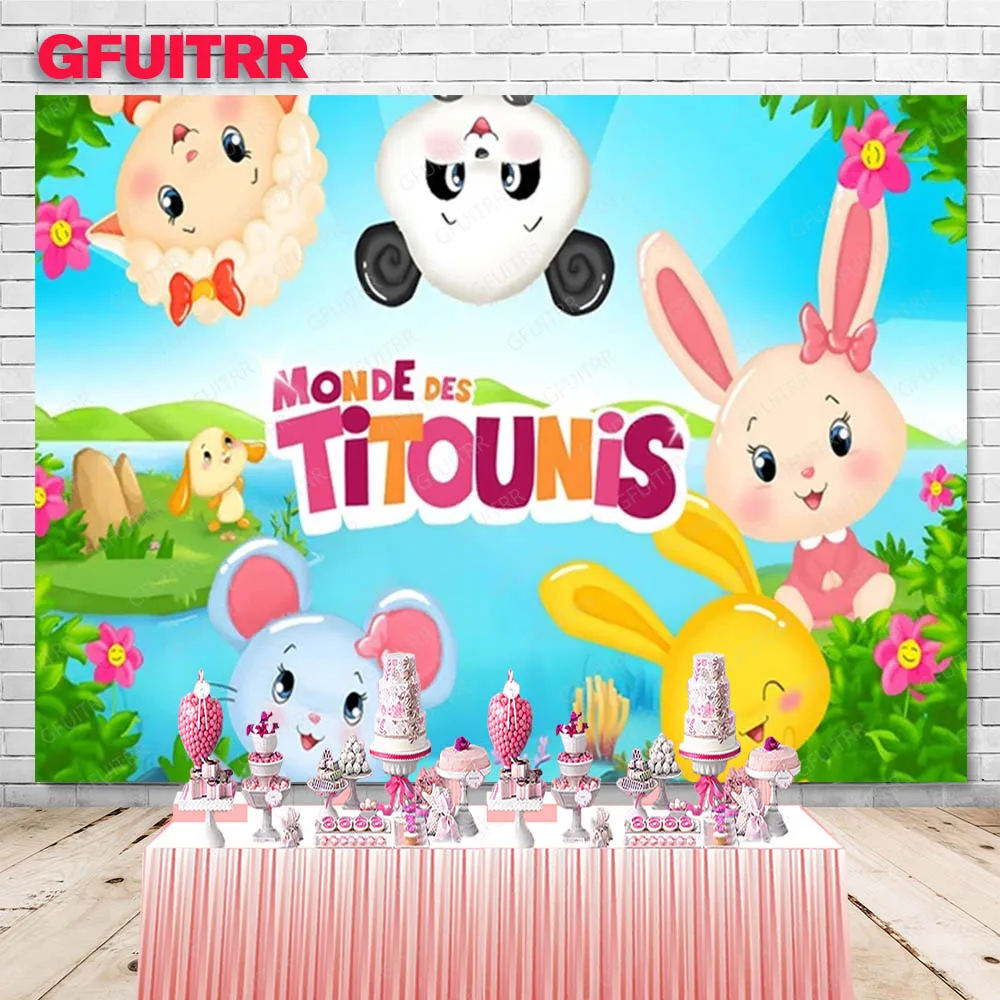 Gfuitrr Monde Des Titounis Backdrop Balloon Party Decoration Photography Background Baby Shower Studio Booth Prop Banner
