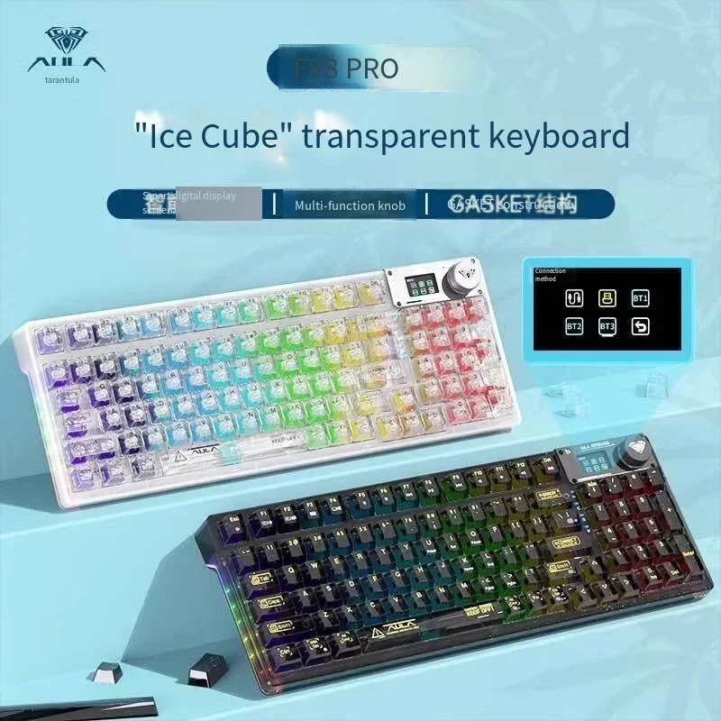 Imagem -04 - Pro Teclado Mecânico sem Fio Teclado Gamer Transparente 98key Modos Aula-f98