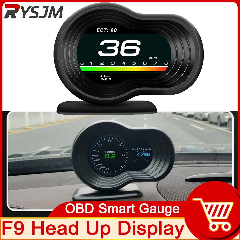 F9 OBD HUD Head-up Display On-board Computer Digital Speedometer Gauge Tachometer Water Temperature Turbo Meter Multifunction